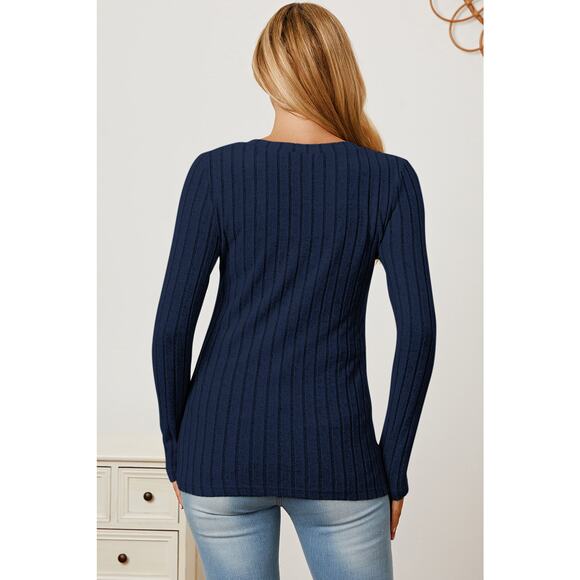 BASIC BAE Plus Dark Blue Ribbed V-Neck Long Sleeve Casual Top NEW 3X - Picture 5 of 7
